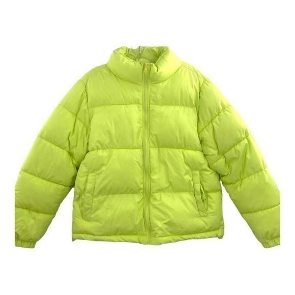 Forever 21 Green Puffer Jacket Womens Medium Polyester Fill Draw String‎ Bottom - Picture 1 of 9